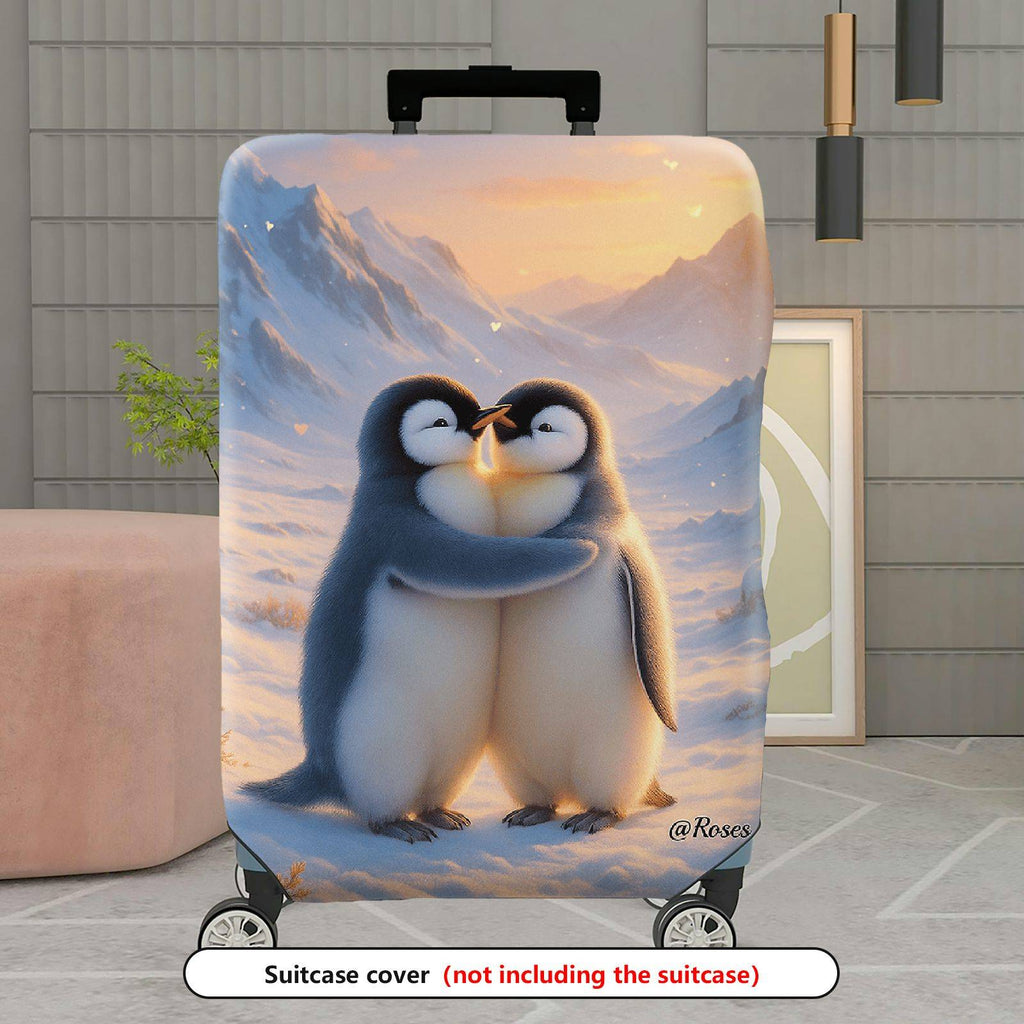 1-Piece Cute Penguin Snow Winter Mountain Romantic  Suitcase Luggage Cover, Stretch Protective Sleeve