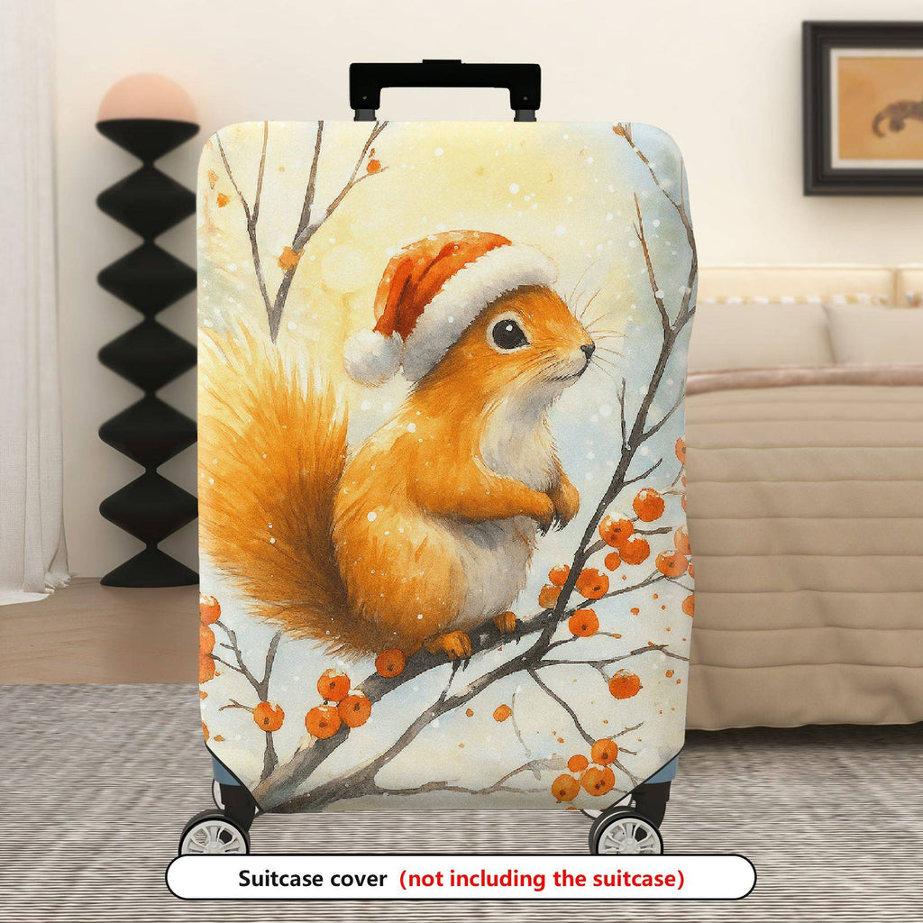 1-Piece Christmas Holiday Snow Squirrel Orange Berry  Suitcase Luggage Cover, Stretch Protective Sleeve