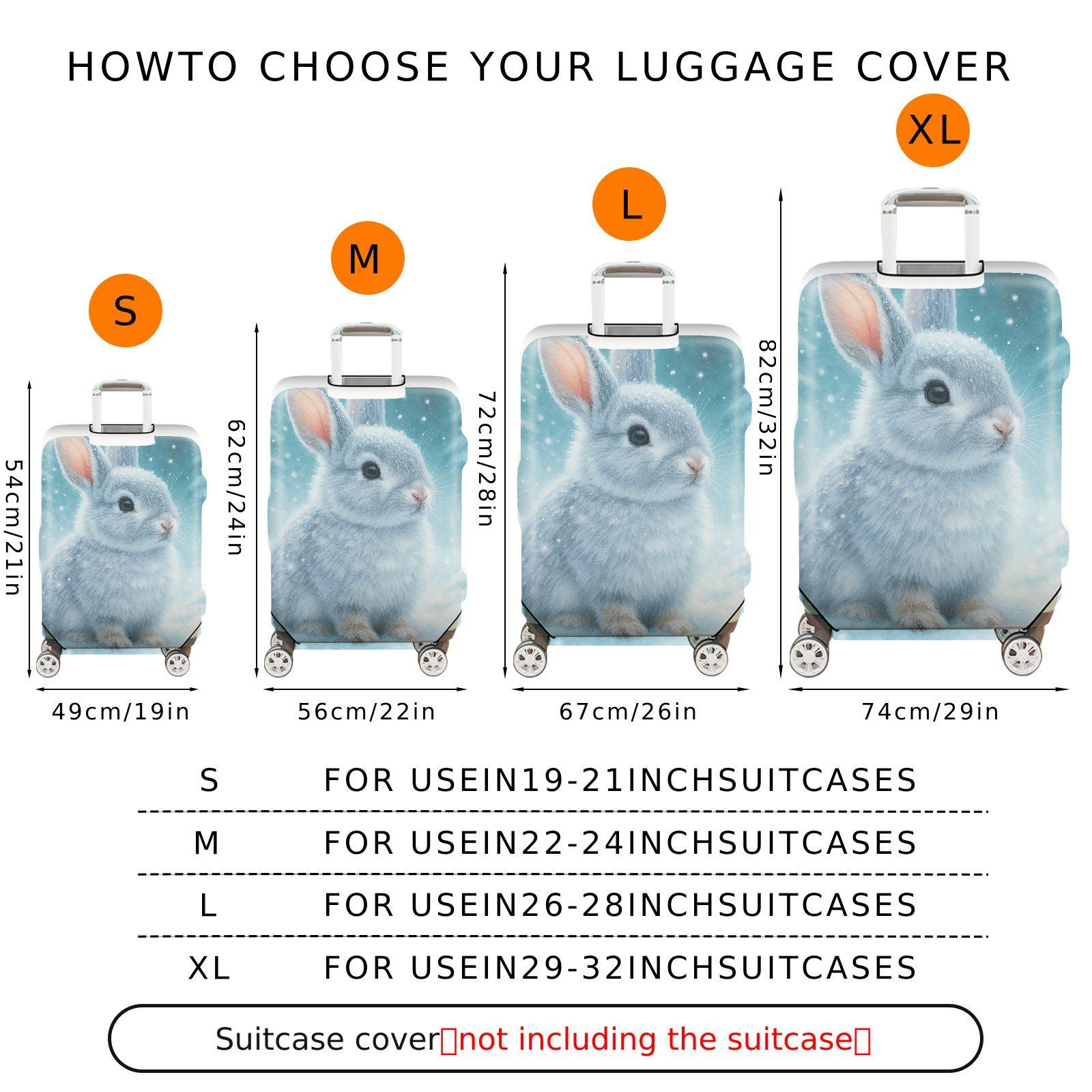 1-Piece Rabbit Snow Winter Animal Cute Nature  Suitcase Luggage Cover, Stretch Protective Sleeve