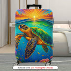 1-Piece Ocean Turtle Sunrise Floral Nature Travel  Suitcase Luggage Cover, Stretch Protective Sleeve
