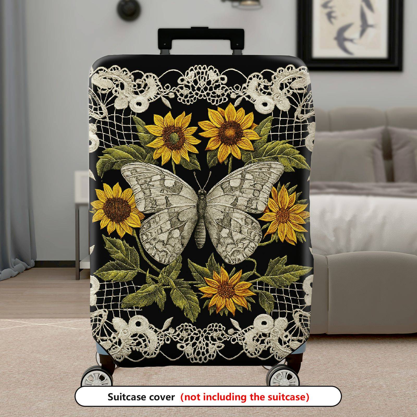 1-Piece Floral Butterfly Lace Sunflower Vintage Chic Elegant Artistic  Suitcase Luggage Cover, Stretch Protective Sleeve