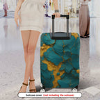 1-Piece Abstract Marble Gold Blue Artistic  Suitcase Luggage Cover, Stretch Protective Sleeve