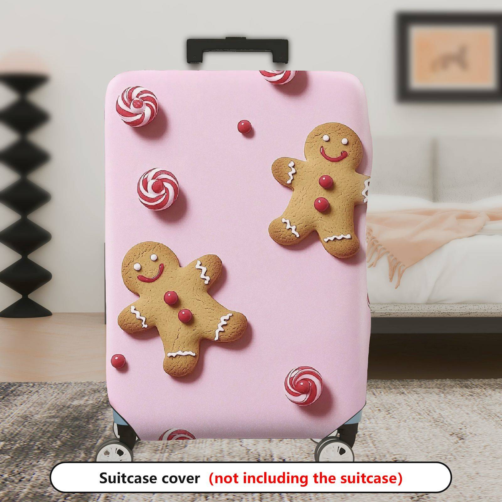1-Piece Gingerbread Candy Pink Festive Holiday Christmas  Suitcase Luggage Cover, Stretch Protective Sleeve