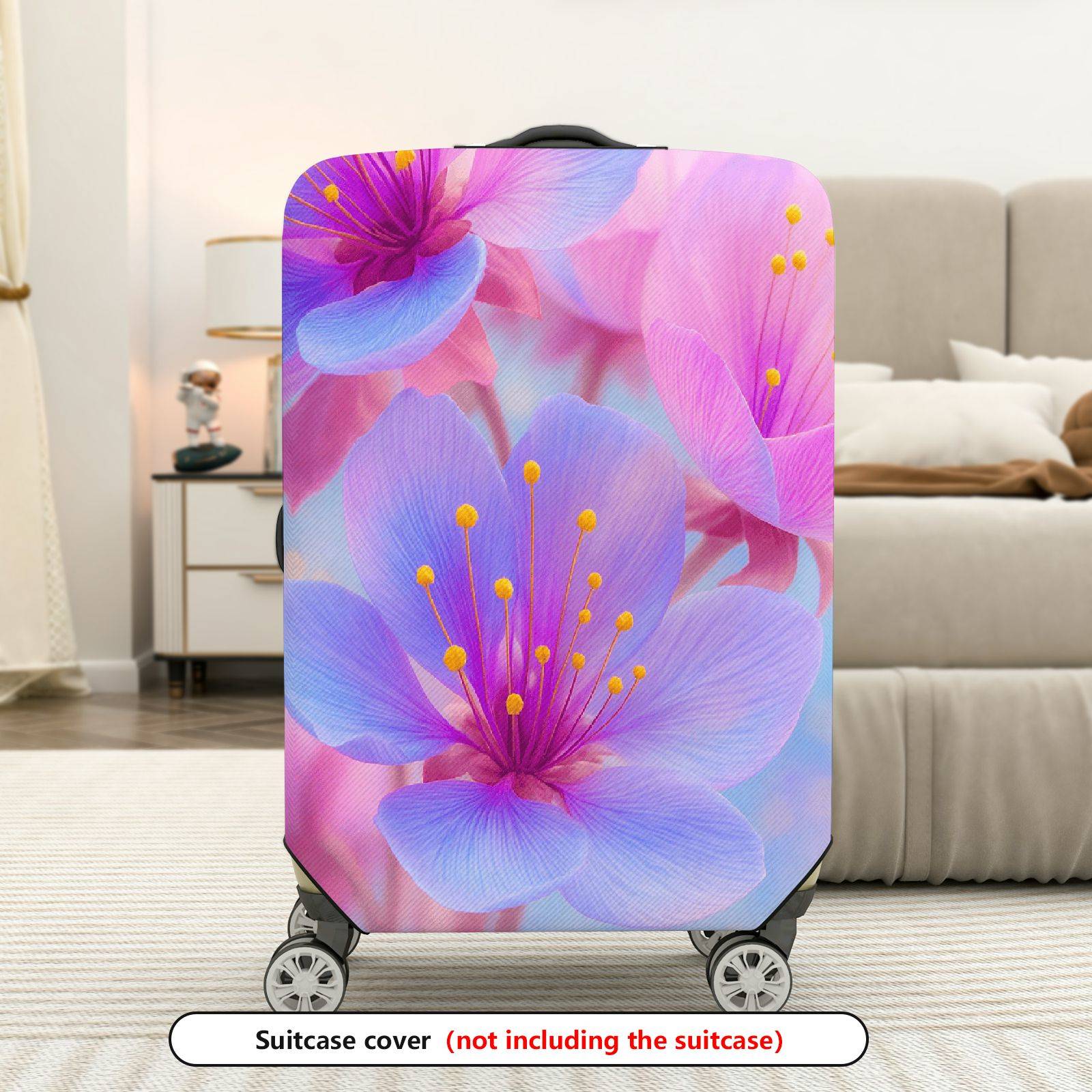 1-Piece Cherry Blossom Floral Pink Purple Yellow  Suitcase Luggage Cover, Stretch Protective Sleeve