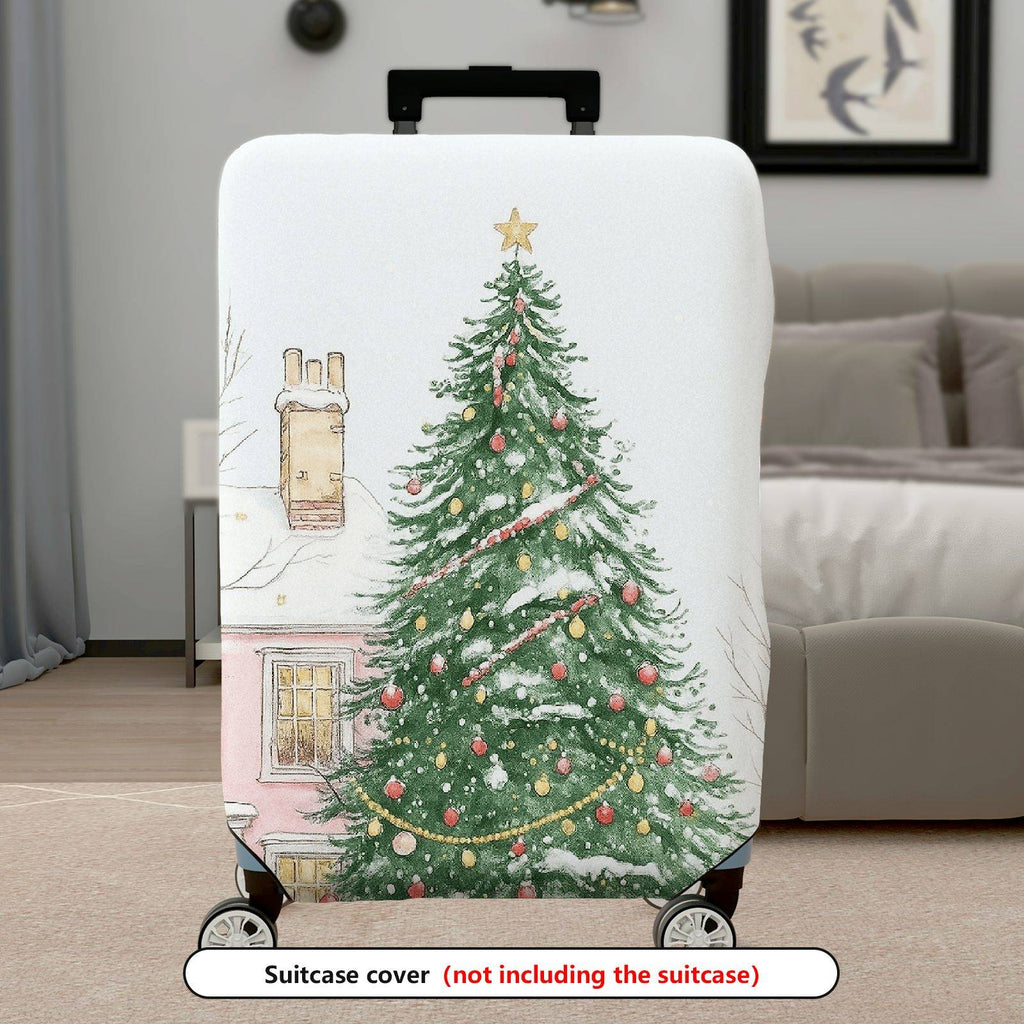 1-Piece Christmas Tree Snow House Holiday Winter  Suitcase Luggage Cover, Stretch Protective Sleeve