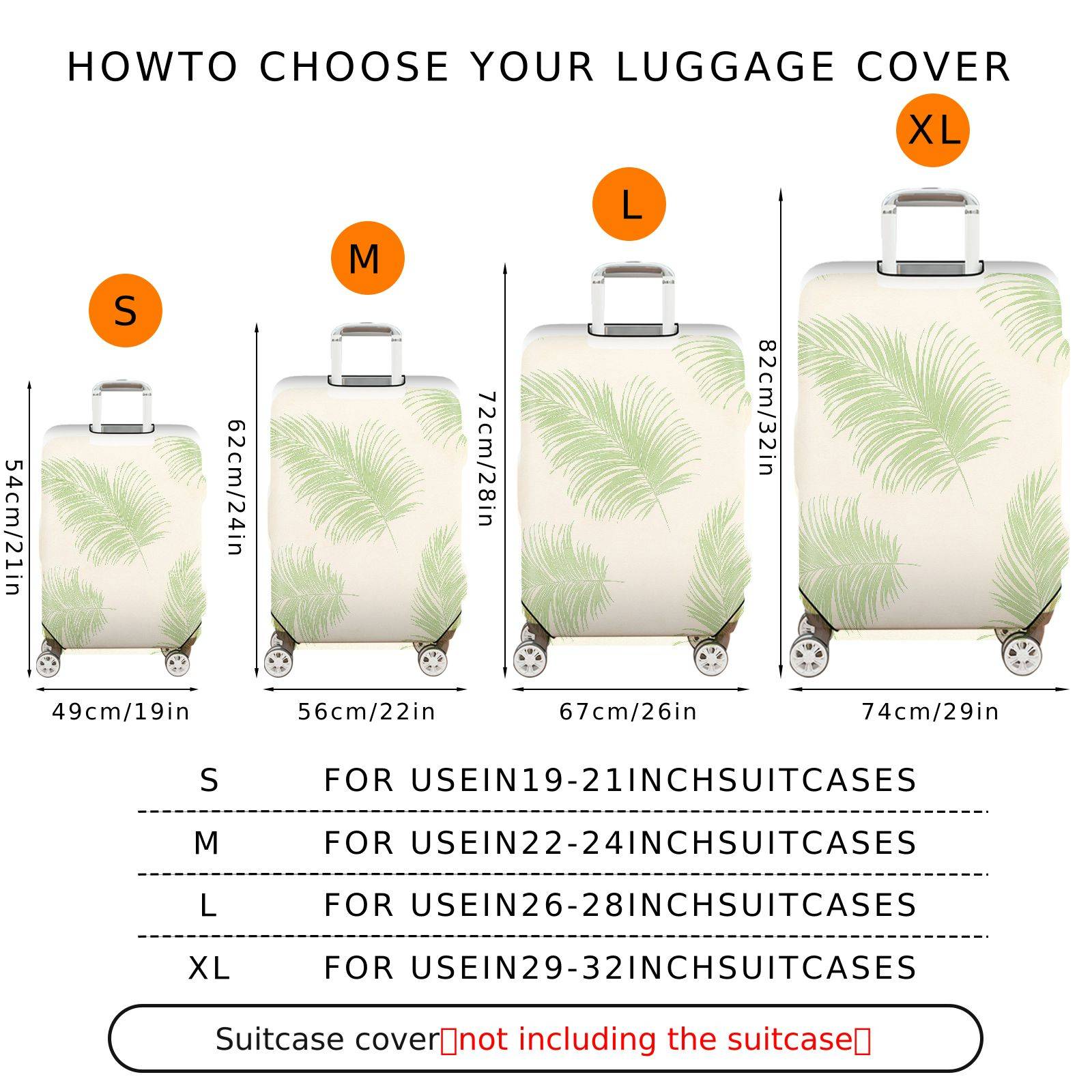 1-Piece Green Leaf Pattern Tropical Nature Travel Holiday  Suitcase Luggage Cover, Stretch Protective Sleeve