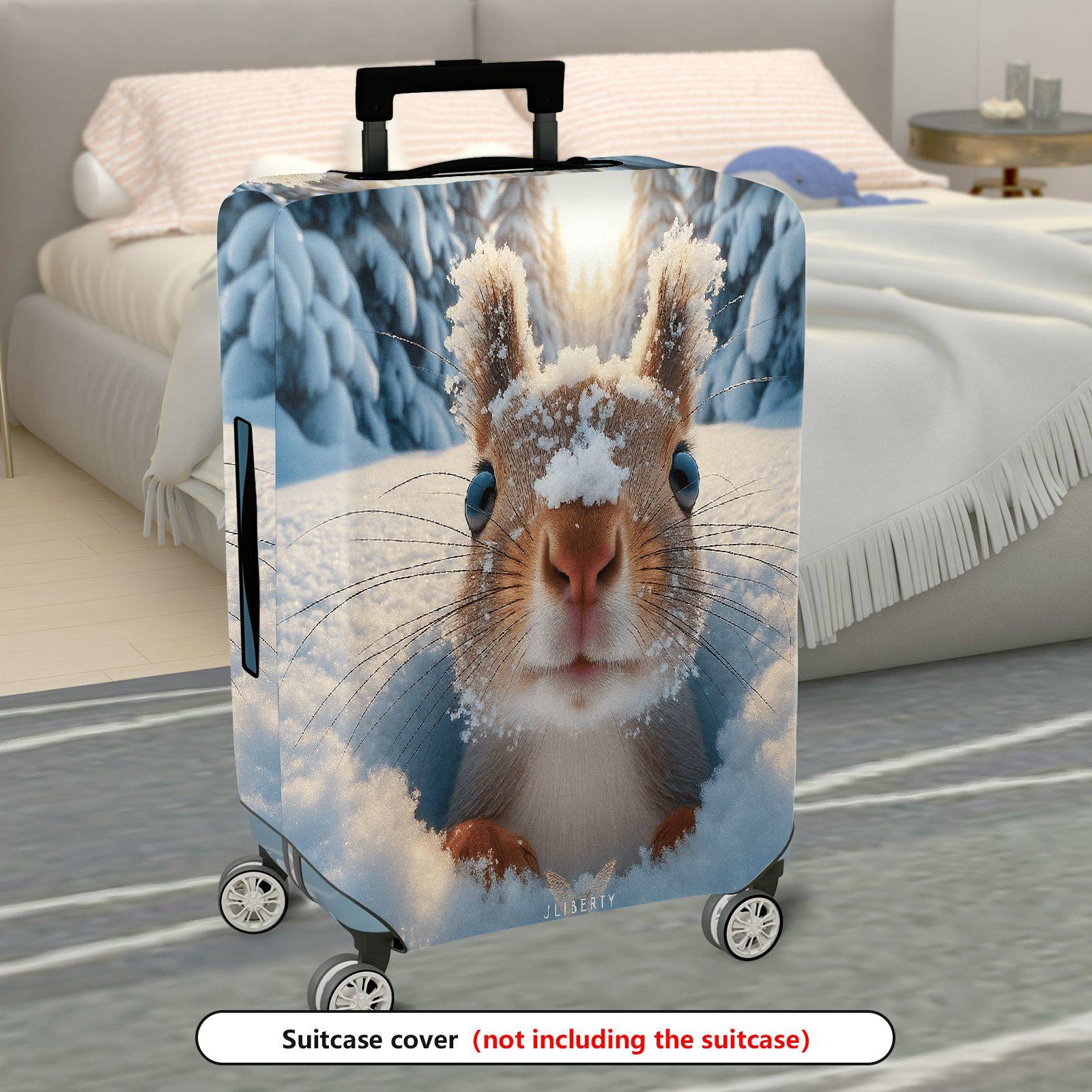 1-Piece Cute Snowy Forest Animal Winter Squirrel  Suitcase Luggage Cover, Stretch Protective Sleeve