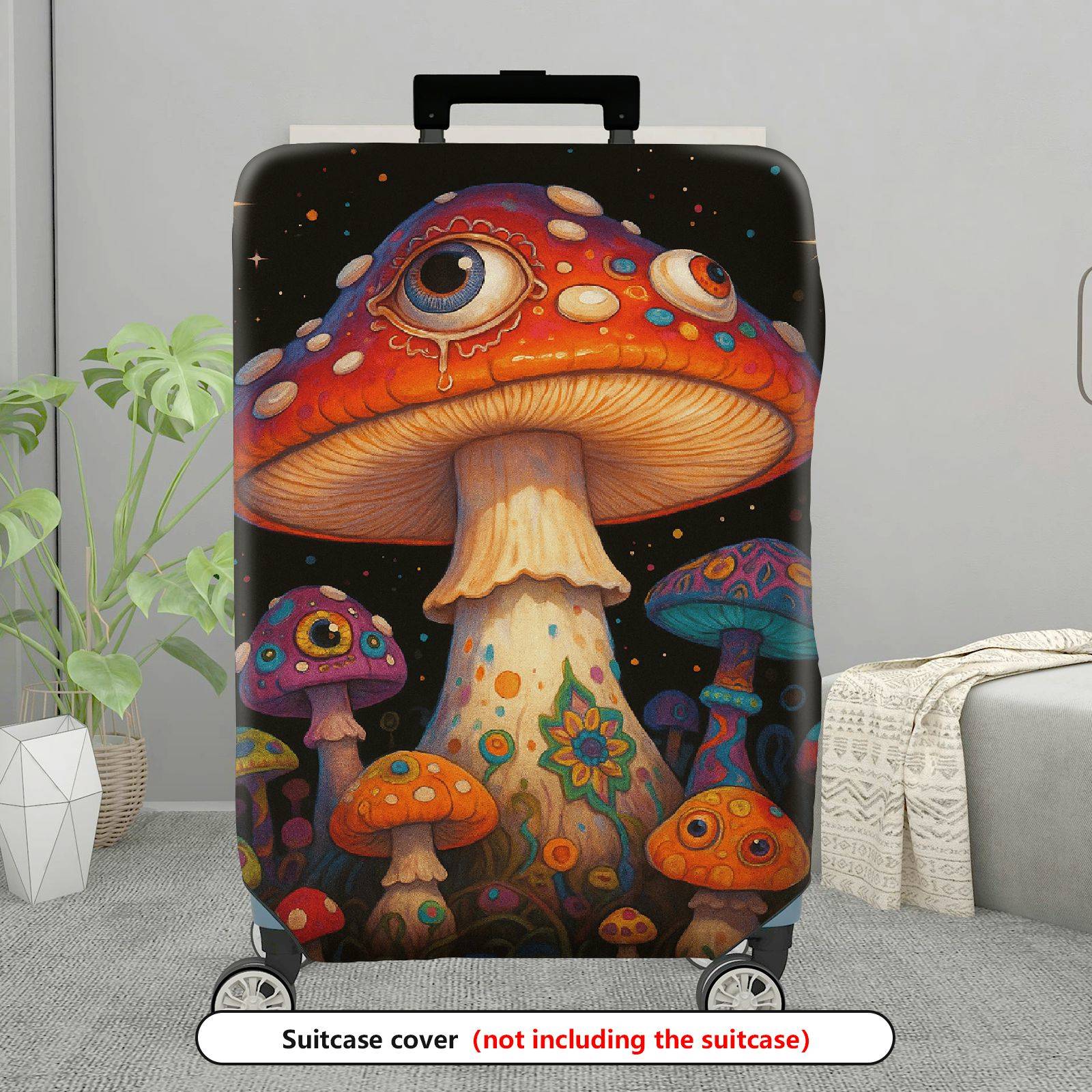 1-Piece Colorful Cosmic Psychedelic Fantasy Mushroom Eye  Suitcase Luggage Cover, Stretch Protective Sleeve