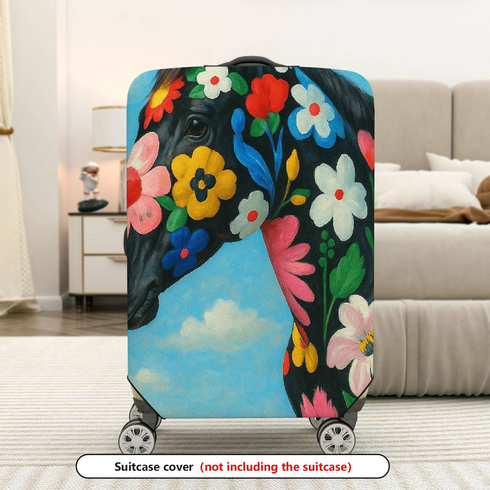 1-Piece Floral Horse Art Sky Pattern Colorful Vibrant  Suitcase Luggage Cover, Stretch Protective Sleeve