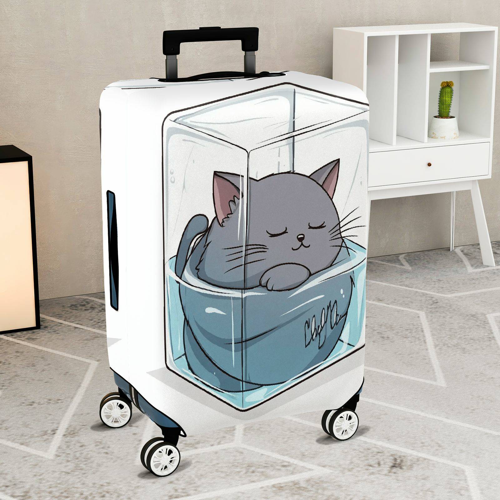 1-Piece Cute  Sleeping Cat Artistic Minimalist Cozy Playful  Suitcase Luggage Cover, Stretch Protective Sleeve