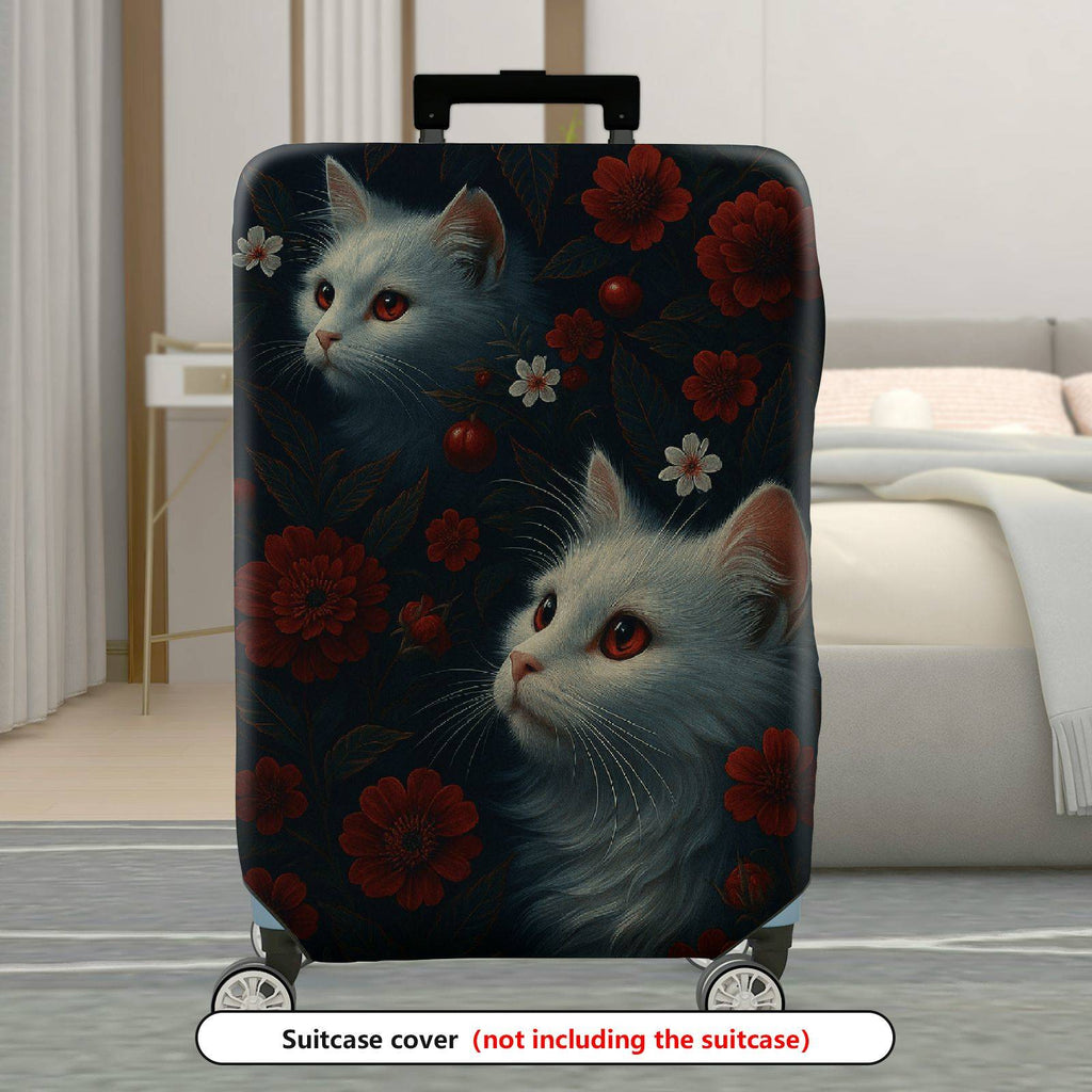 1-Piece Cat Floral Red Black White Nature Artistic Cute  Suitcase Luggage Cover, Stretch Protective Sleeve