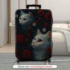 1-Piece Cat Floral Red Black White Nature Artistic Cute  Suitcase Luggage Cover, Stretch Protective Sleeve