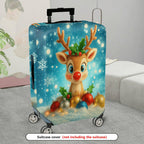 1-Piece Reindeer Christmas Snowflakes Ornaments Holiday  Suitcase Luggage Cover, Stretch Protective Sleeve