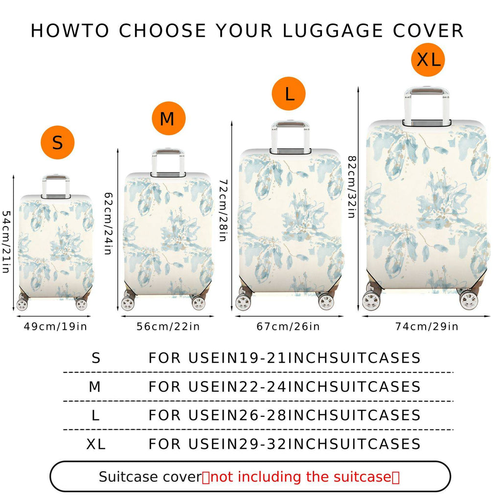 1-Piece Abstract Floral Leaves Blue White Pastel Printed  Suitcase Luggage Cover, Stretch Protective Sleeve