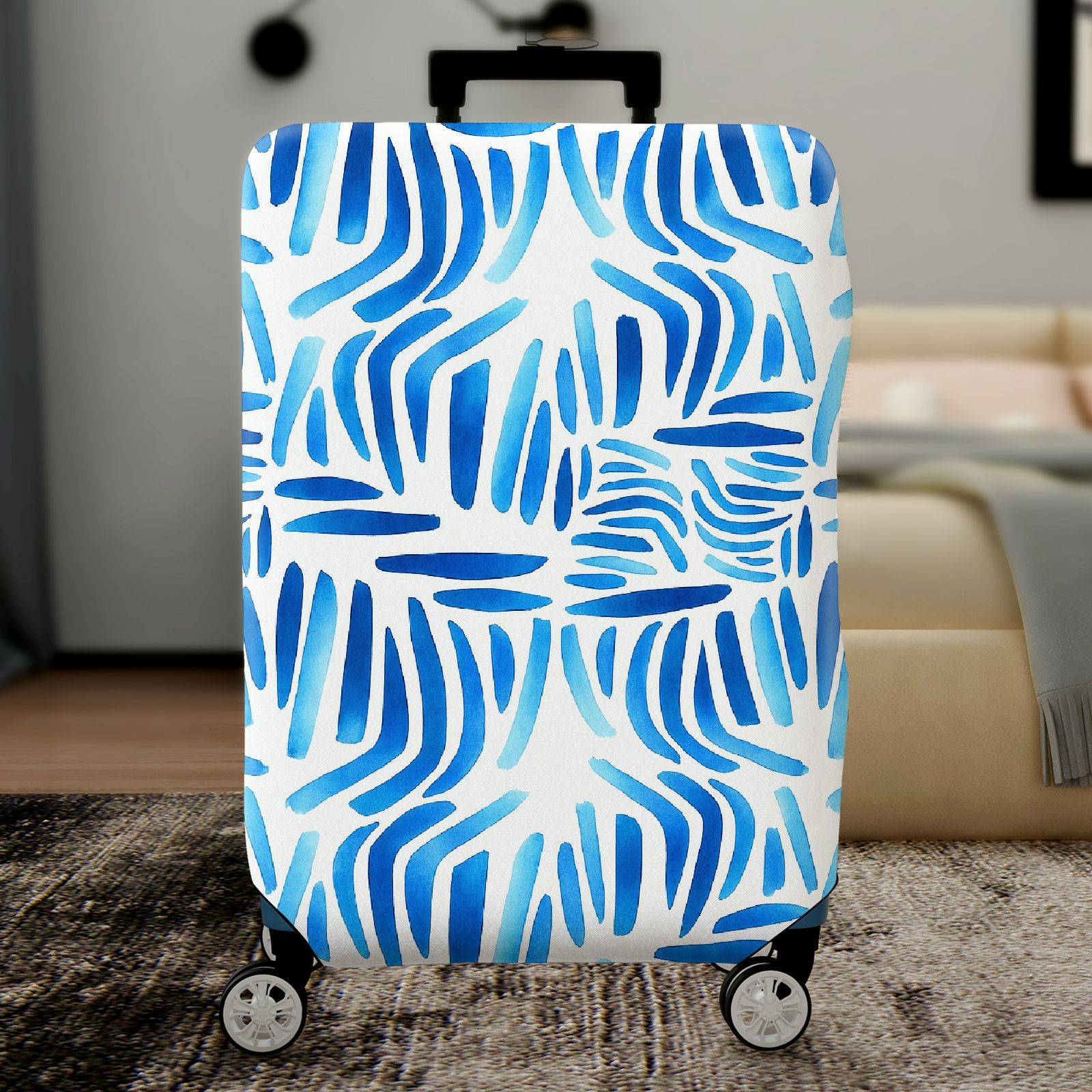 1-Piece Abstract Blue Watercolor Brushstroke Pattern  Suitcase Luggage Cover, Stretch Protective Sleeve