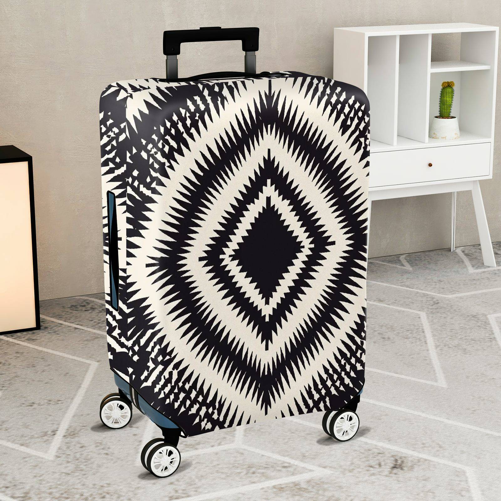 1-Piece Tribal Geometric Diamond Pattern Black White  Suitcase Luggage Cover, Stretch Protective Sleeve