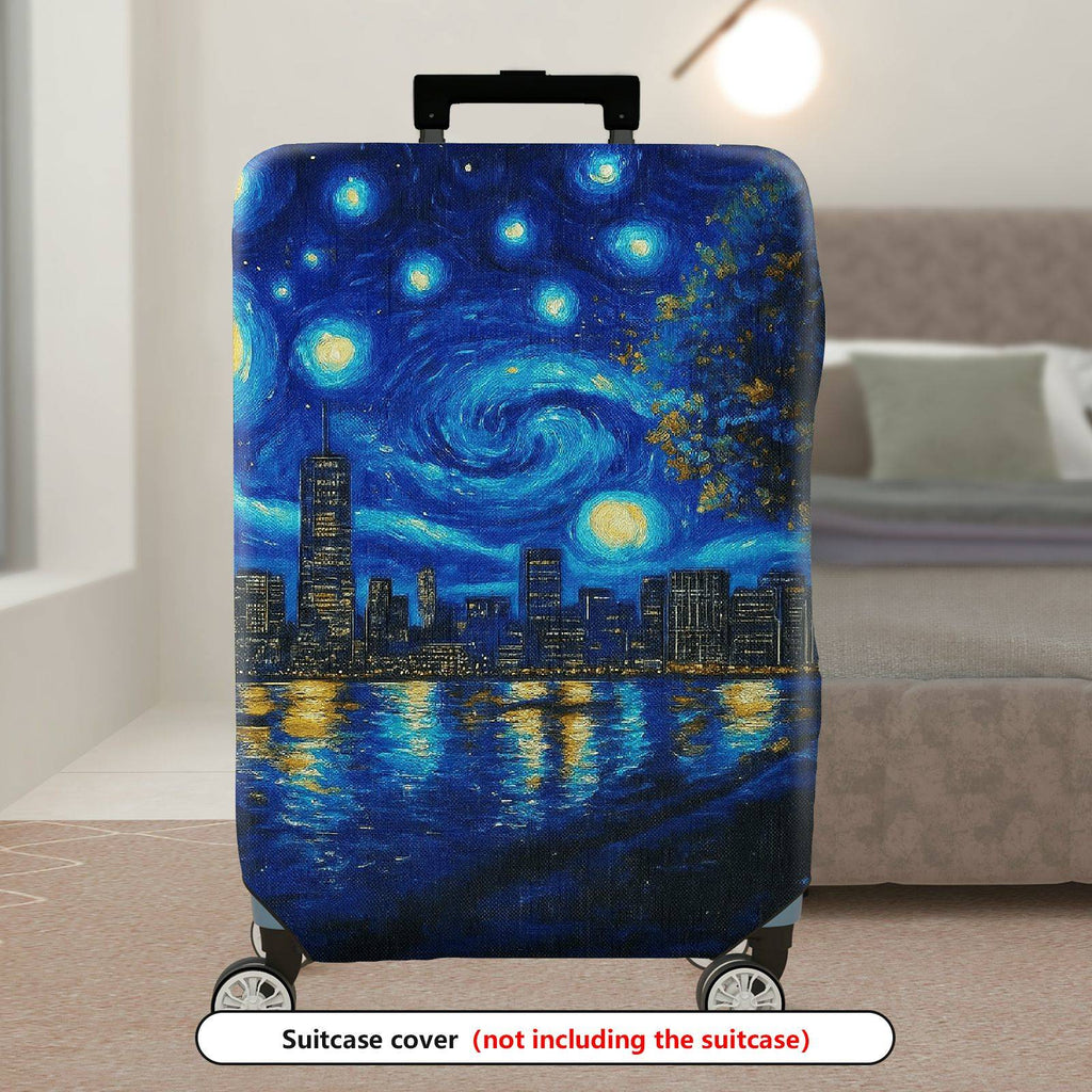 1-Piece Starry Night City Skyline Abstract Artistic Landscape  Suitcase Luggage Cover, Stretch Protective Sleeve