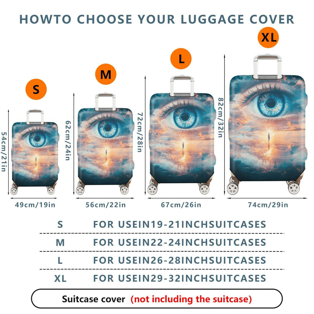 1-Piece Surreal Eye Landscape Reflection Clouds Blue  Suitcase Luggage Cover, Stretch Protective Sleeve