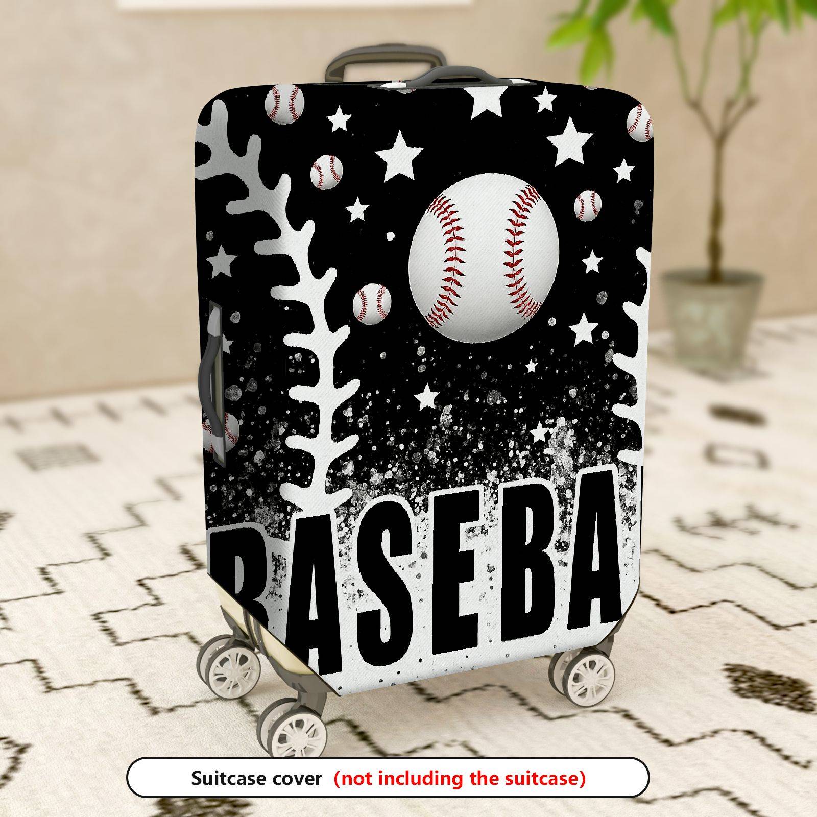 1-Piece Baseball Black White Stars Sport Travel Holiday  Suitcase Luggage Cover, Stretch Protective Sleeve