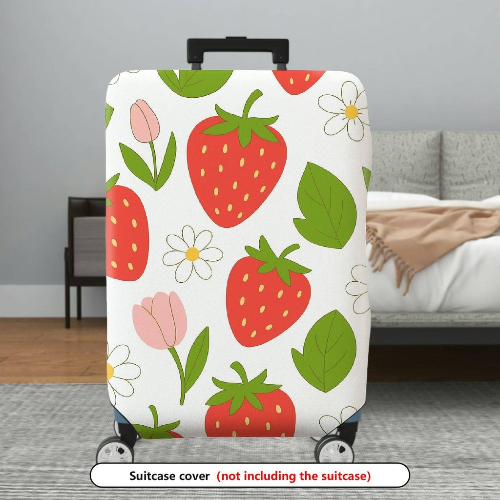 1-Piece Strawberry Floral Leaf Tulip Spring  Suitcase Luggage Cover, Stretch Protective Sleeve