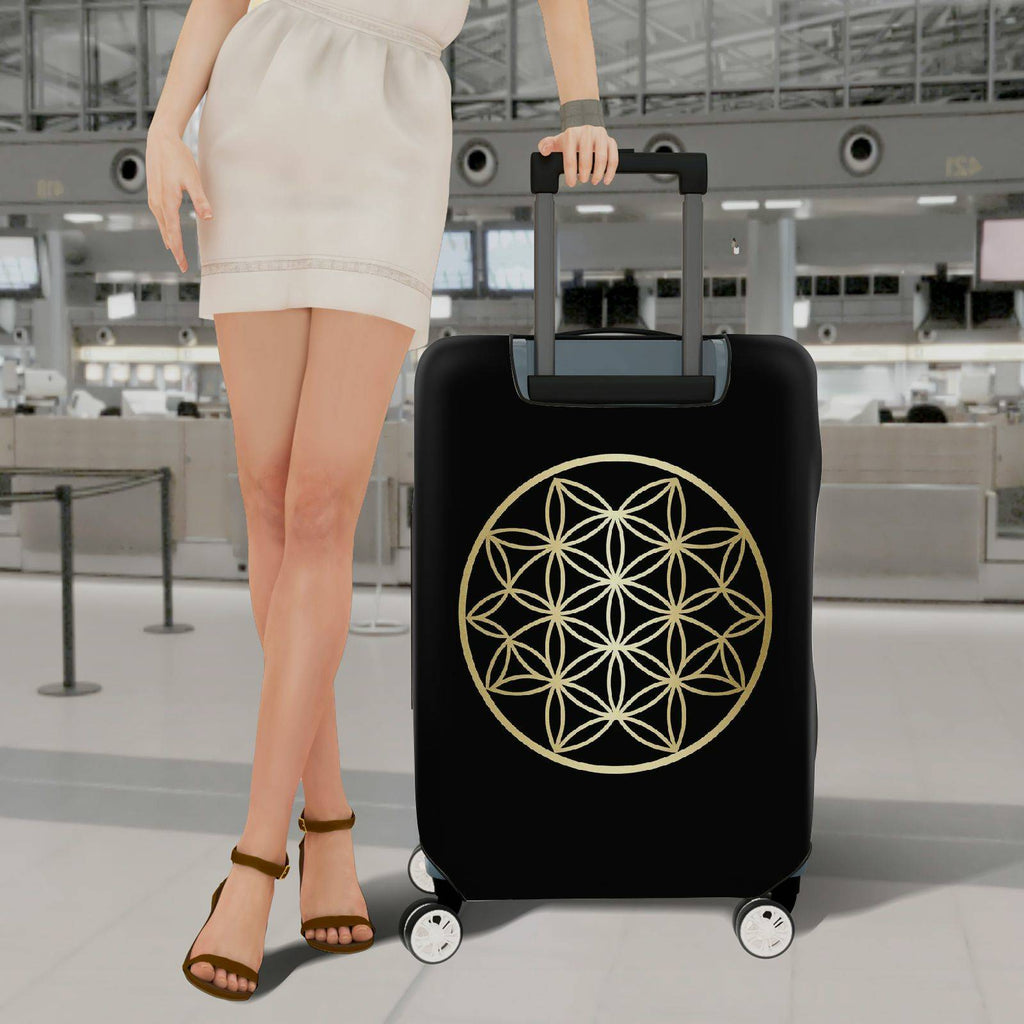 1-Piece Black Gold Geometric Flower Mandala  Suitcase Luggage Cover, Stretch Protective Sleeve