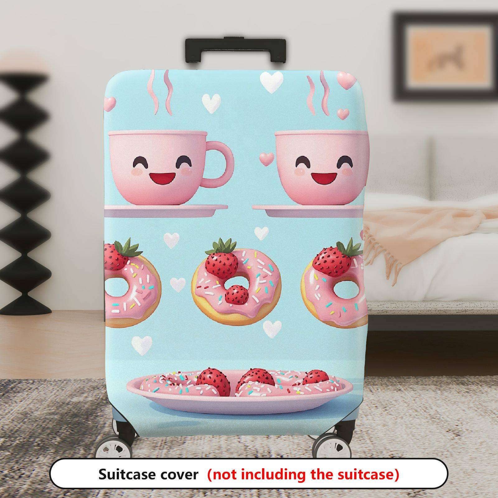1-Piece Cute  Donut Strawberry Coffee Heart  Suitcase Luggage Cover, Stretch Protective Sleeve