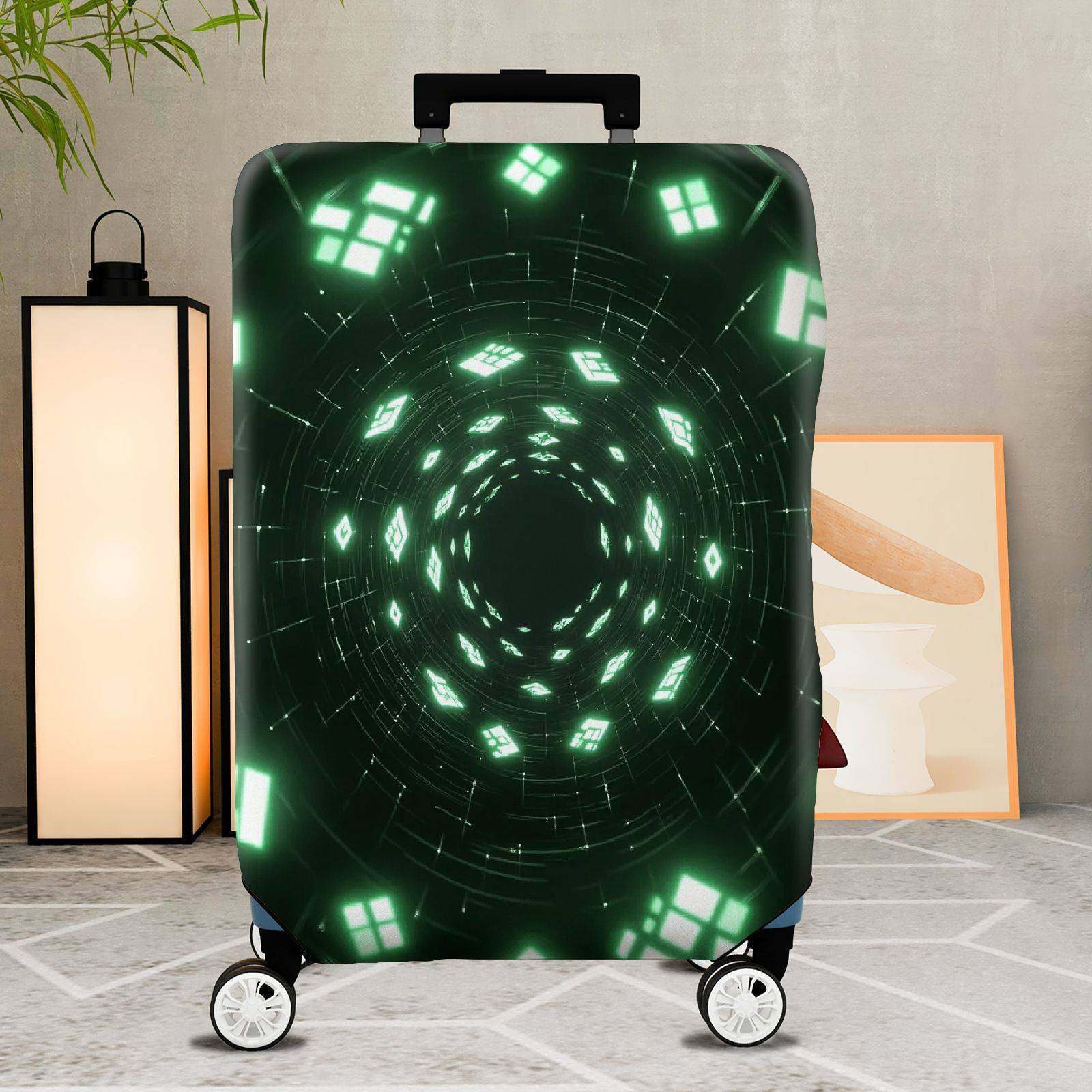 1-Piece Geometric Futuristic  Abstract Digital Matrix  Suitcase Luggage Cover, Stretch Protective Sleeve