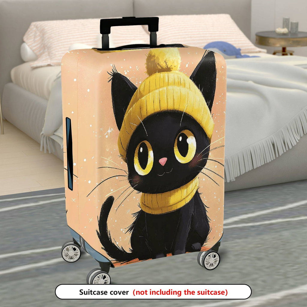 1-Piece Cute Cat Winter Hat Illustration  Suitcase Luggage Cover, Stretch Protective Sleeve