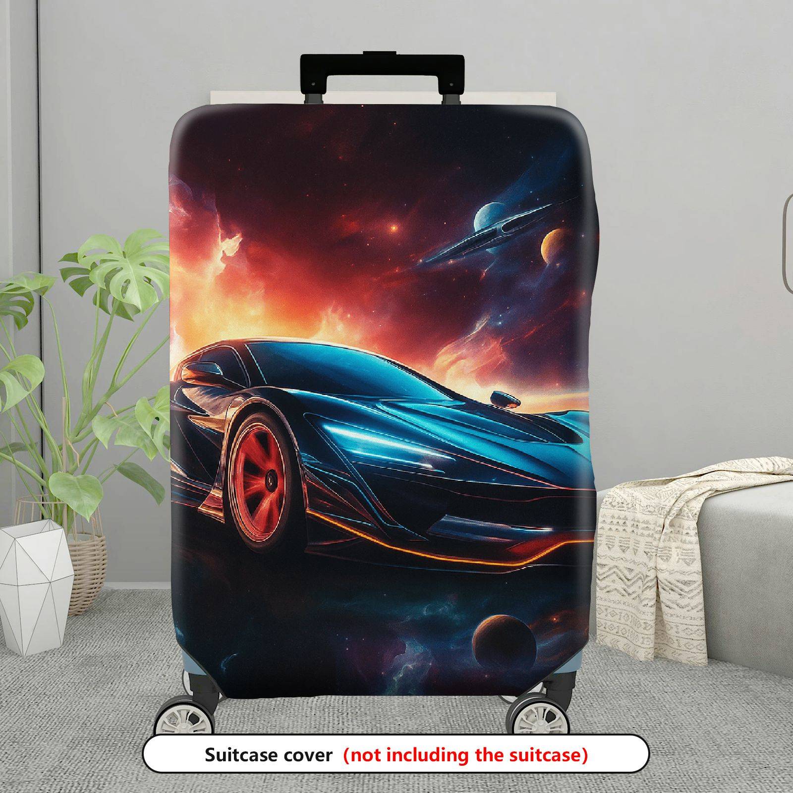 1-Piece Futuristic Space Race Car Galaxy Nebula Cosmic  Suitcase Luggage Cover, Stretch Protective Sleeve