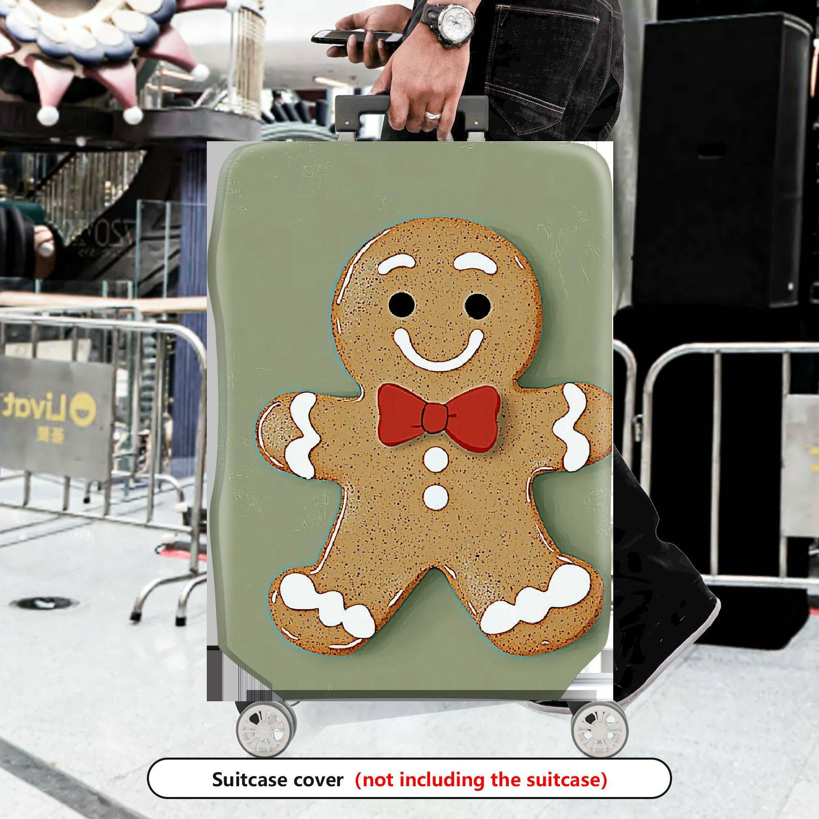 1-Piece Gingerbread Man  Holiday Festive Fun  Suitcase Luggage Cover, Stretch Protective Sleeve