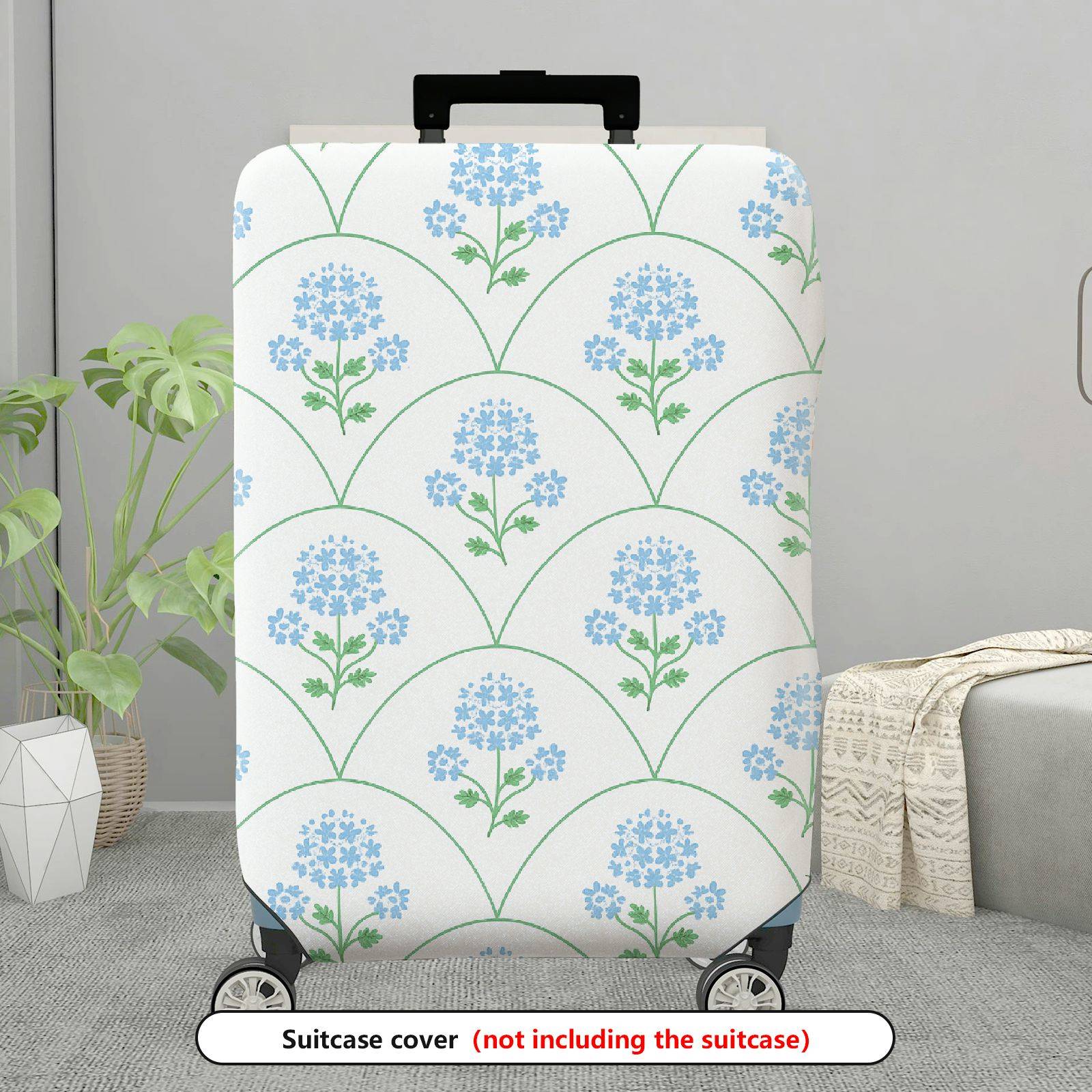 1-Piece Blue Floral Pattern Decorative Travel Holiday Elegant Stylish  Suitcase Luggage Cover, Stretch Protective Sleeve