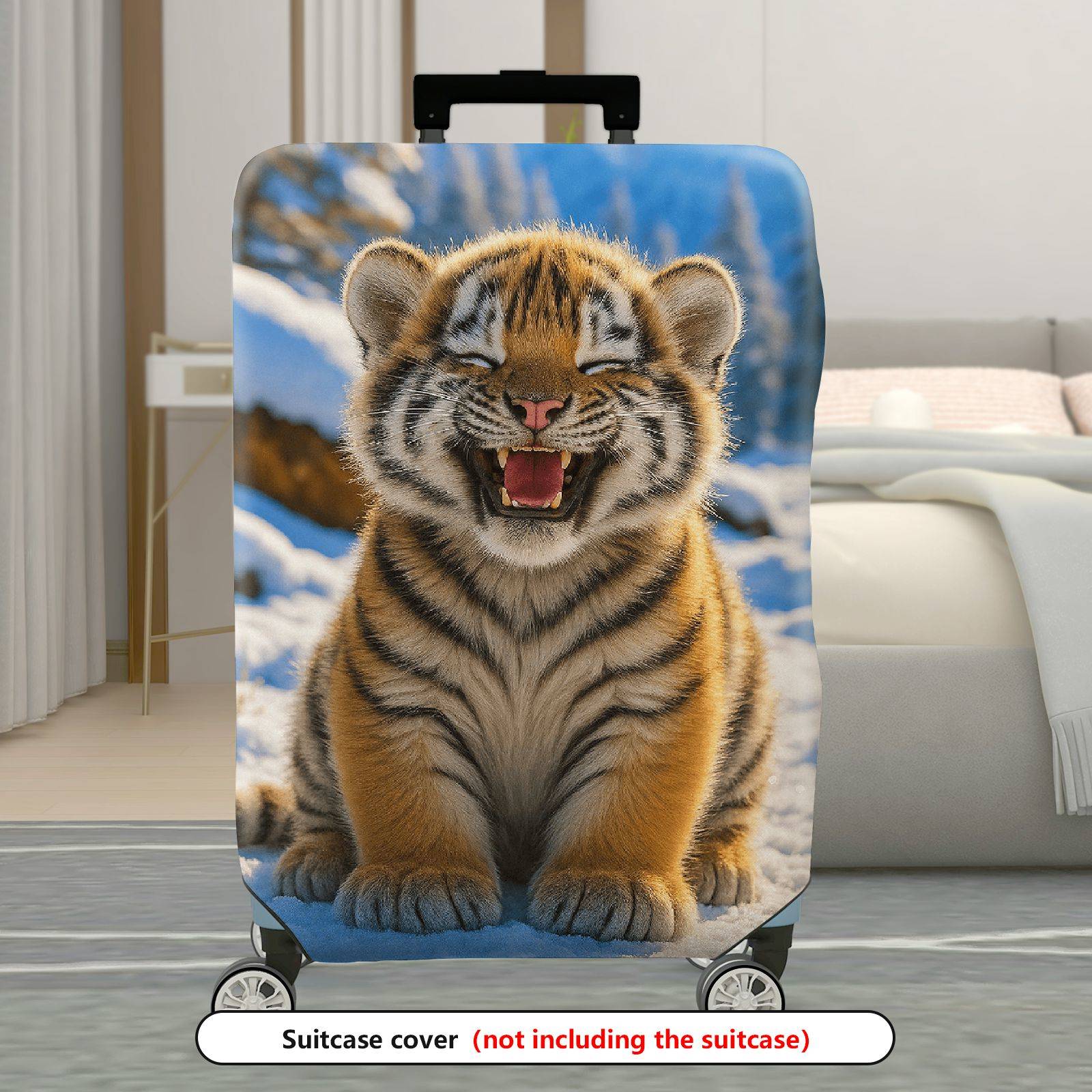 1-Piece Cute Tiger Snow Forest Winter Fun  Suitcase Luggage Cover, Stretch Protective Sleeve