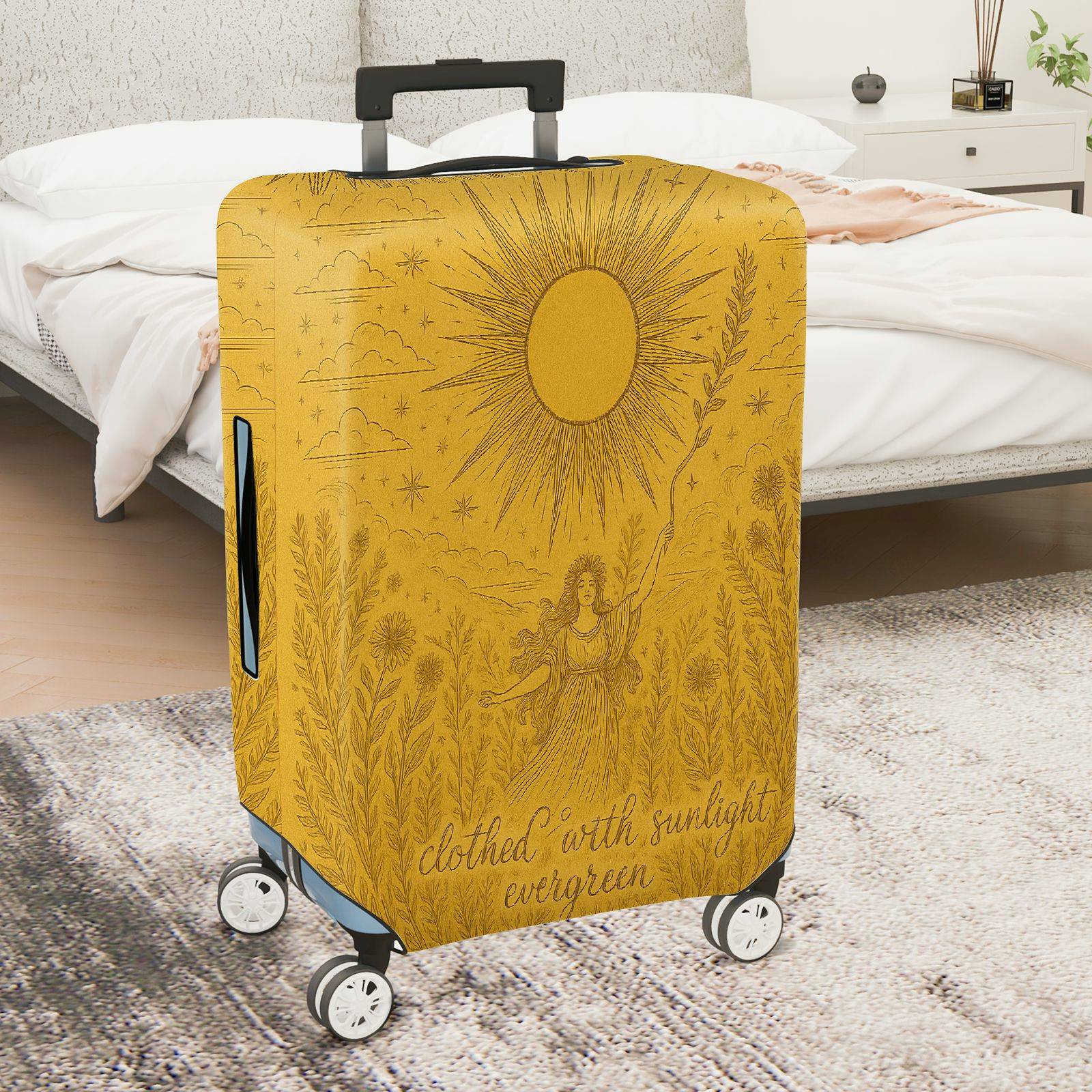1-Piece Sunlight Nature Art Yellow Cosmic Vintage Bohemian  Suitcase Luggage Cover, Stretch Protective Sleeve