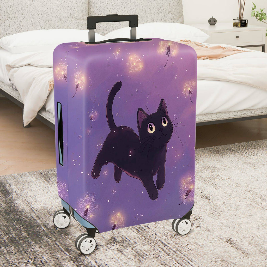 1-Piece Black Cat Dandelion Purple Cute Stylish Fun  Suitcase Luggage Cover, Stretch Protective Sleeve