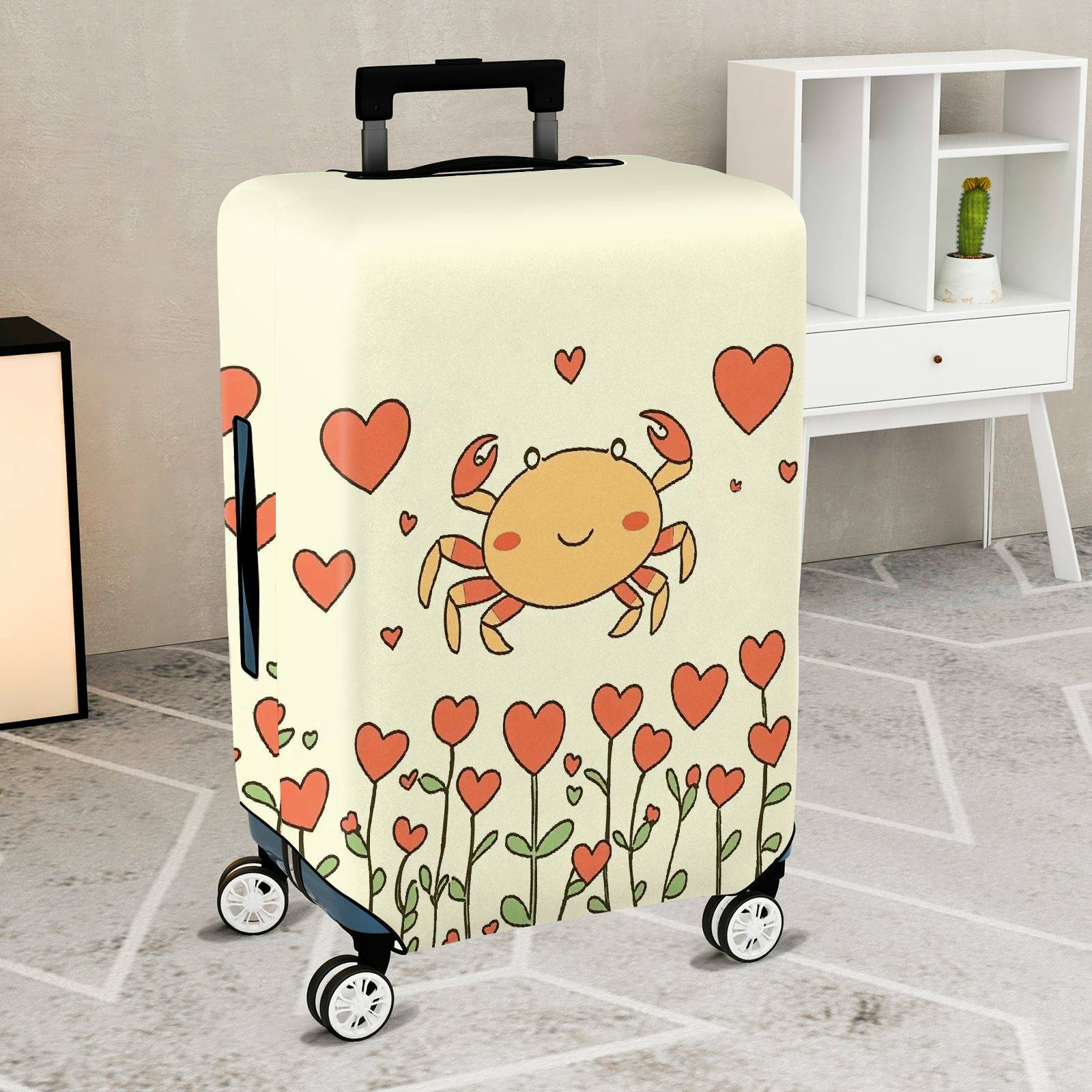 1-Piece Cute  Crab Love Heart Flower Pattern  Suitcase Luggage Cover, Stretch Protective Sleeve