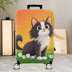 1-Piece Cute Cat Daisy Floral Orange Artistic Graphic  Suitcase Luggage Cover, Stretch Protective Sleeve