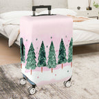 1-Piece Christmas Tree Snow Stars Pink Green Winter Holiday  Suitcase Luggage Cover, Stretch Protective Sleeve