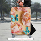 1-Piece Pink Floral Blue Butterfly Travel Holiday Luggage  Suitcase Luggage Cover, Stretch Protective Sleeve