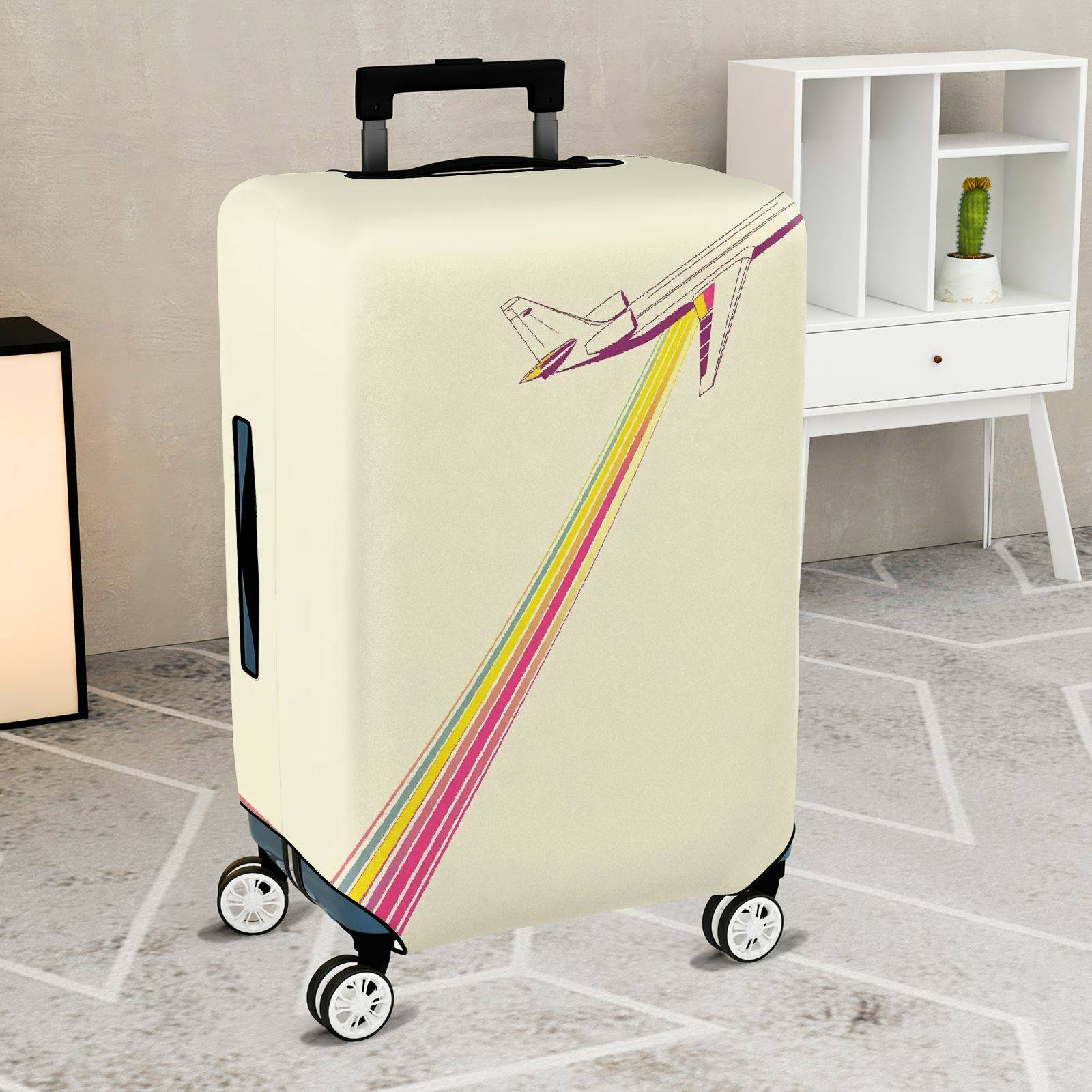 1-Piece Airplane Rainbow Minimalist Colorful Travel Adventure Luggage  Suitcase Luggage Cover, Stretch Protective Sleeve