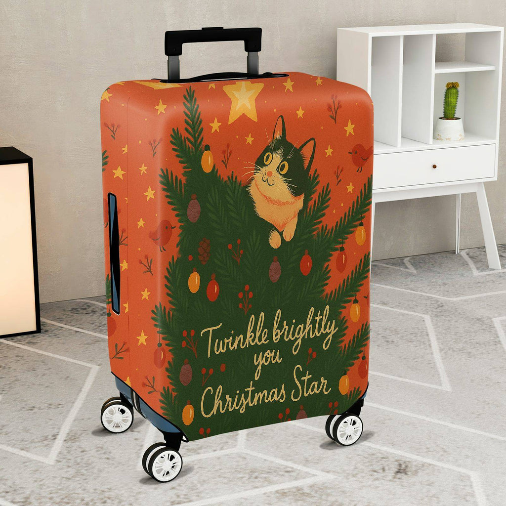 1-Piece Cat Pine Tree Star Ornament Holiday Cheer Festive  Suitcase Luggage Cover, Stretch Protective Sleeve