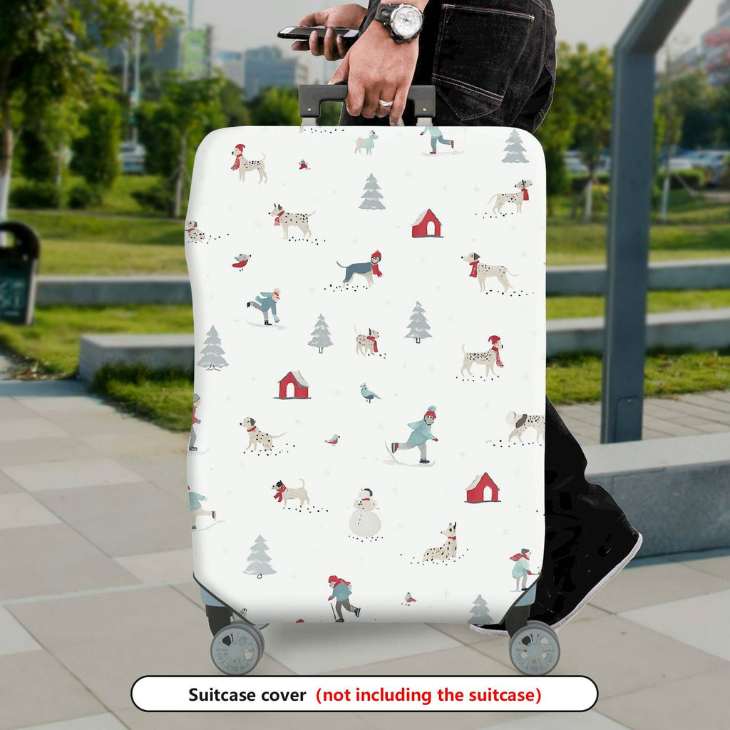 1-Piece Snowy Landscape Holiday Dog Winter Christmas Tree  Suitcase Luggage Cover, Stretch Protective Sleeve