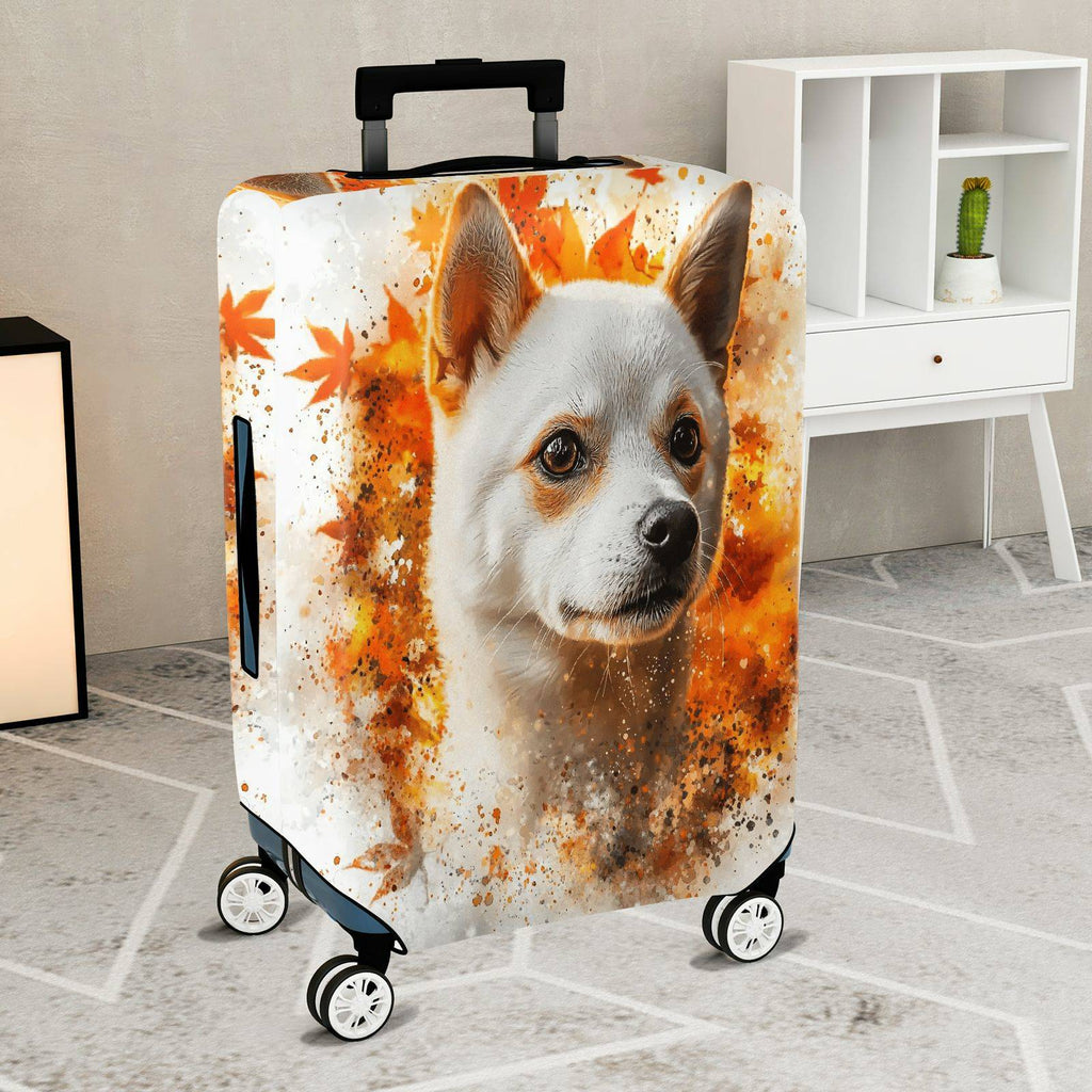 1-Piece Cute Dog Autumn Leaves Artistic Abstract Orange  Suitcase Luggage Cover, Stretch Protective Sleeve
