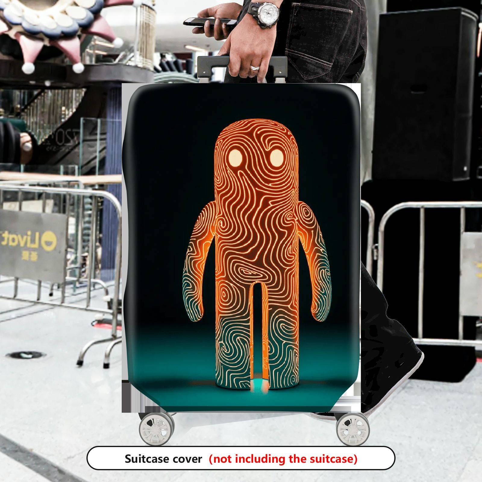 1-Piece Abstract Orange Line Art Figure Travel Business Graphic Mystical  Suitcase Luggage Cover, Stretch Protective Sleeve