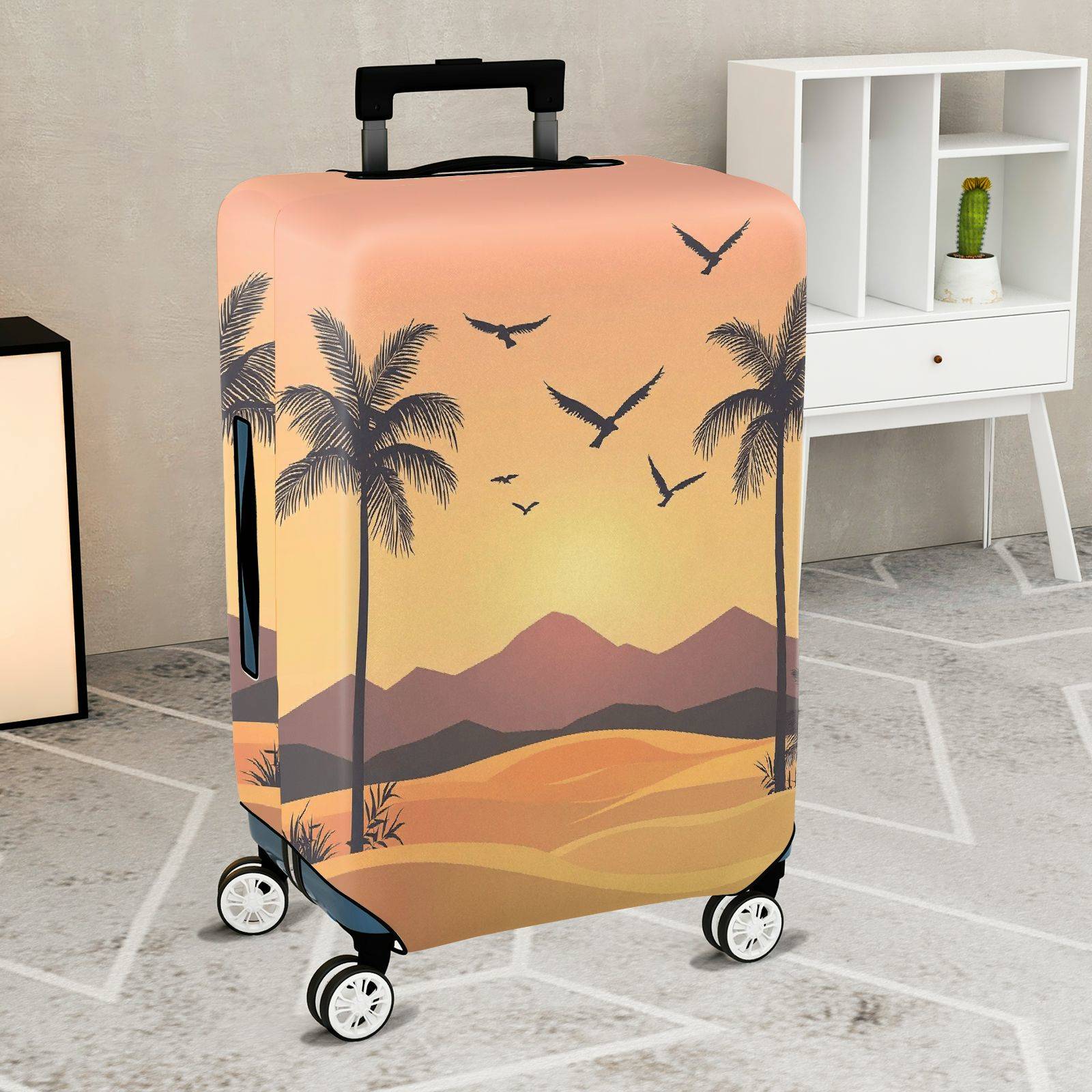 1-Piece Sunset Beach Tropical Birds Mountain Landscape Nature Scene  Suitcase Luggage Cover, Stretch Protective Sleeve