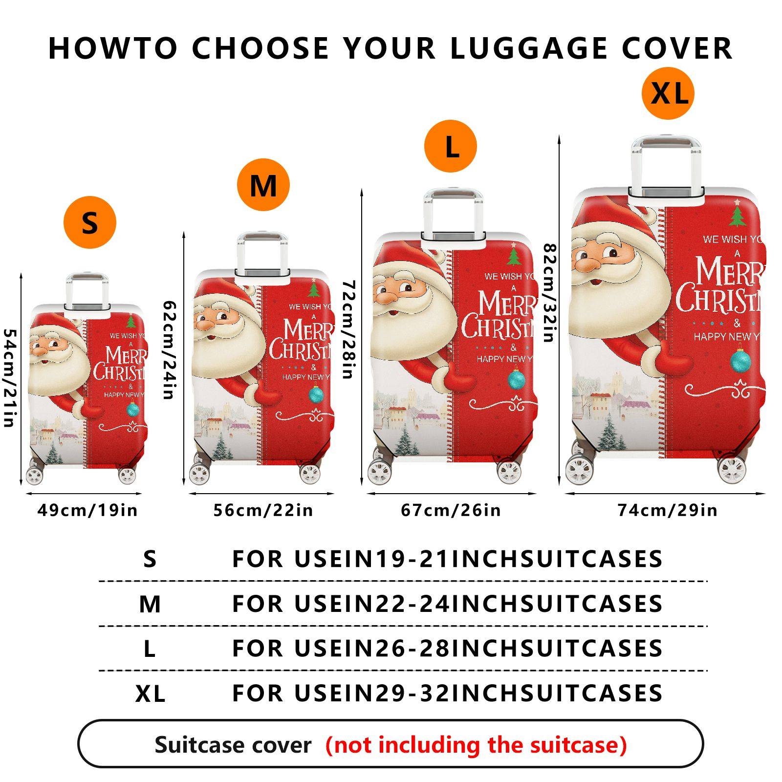 1-Piece Christmas Santa Red Holiday Decorative  Suitcase Luggage Cover, Stretch Protective Sleeve