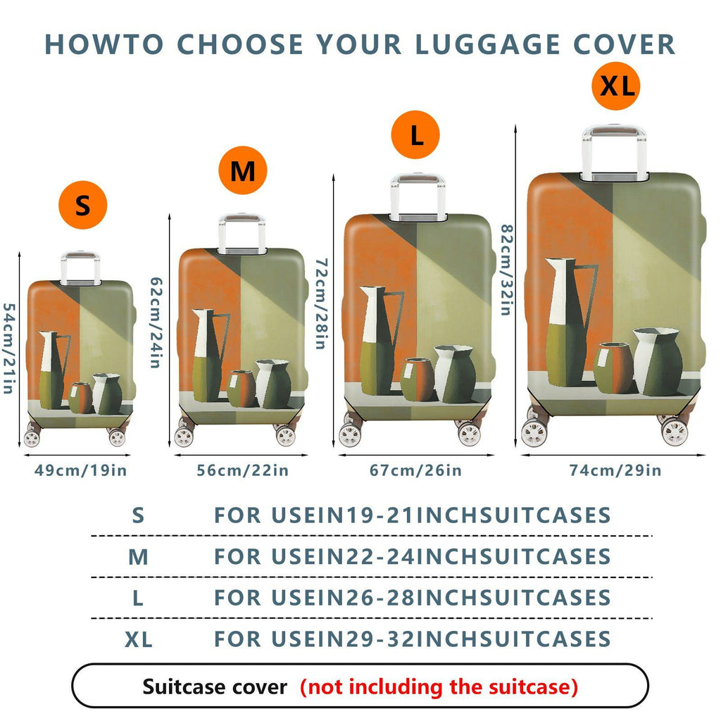 1-Piece Modern Abstract Geometric Art Vase Orange Green  Suitcase Luggage Cover, Stretch Protective Sleeve