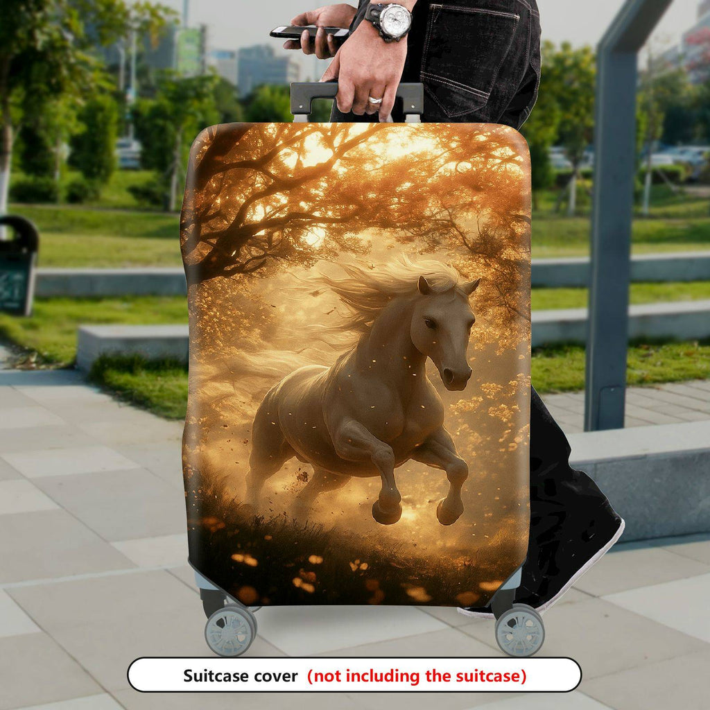 1-Piece Golden Forest Horse Fantasy Running Wildlife Artistic  Suitcase Luggage Cover, Stretch Protective Sleeve