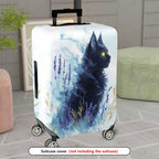1-Piece Black Cat Lavender Abstract Art Floral  Suitcase Luggage Cover, Stretch Protective Sleeve