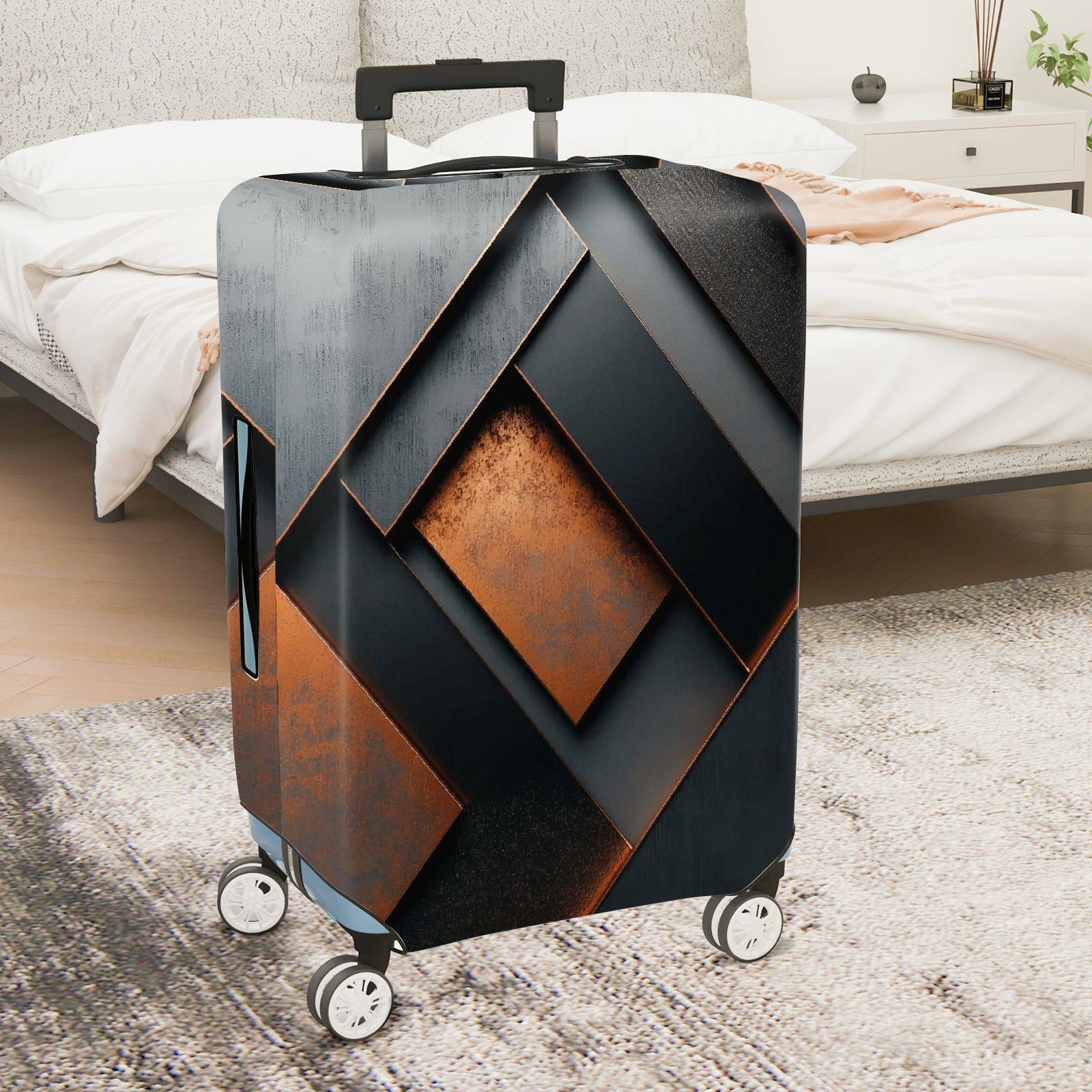 1-Piece Geometric Modern Industrial Abstract Metallic Neutral  Suitcase Luggage Cover, Stretch Protective Sleeve