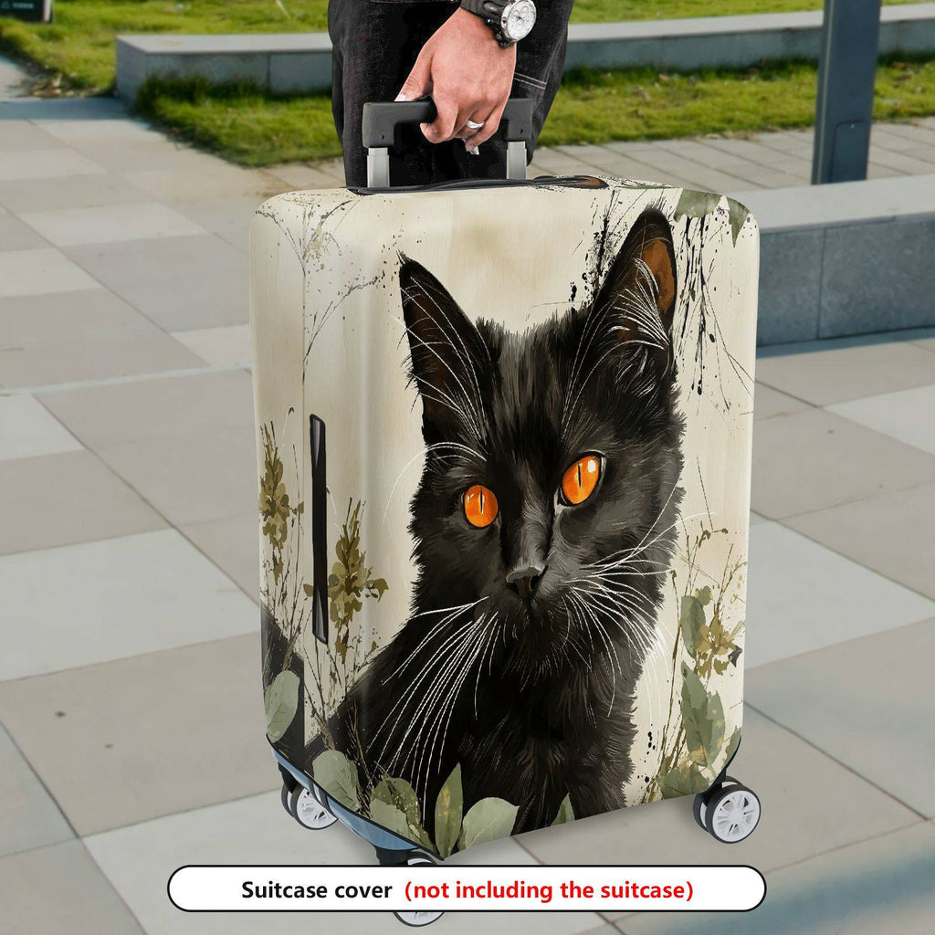 1-Piece Black Cat Artistic Nature Plant Minimalist  Suitcase Luggage Cover, Stretch Protective Sleeve